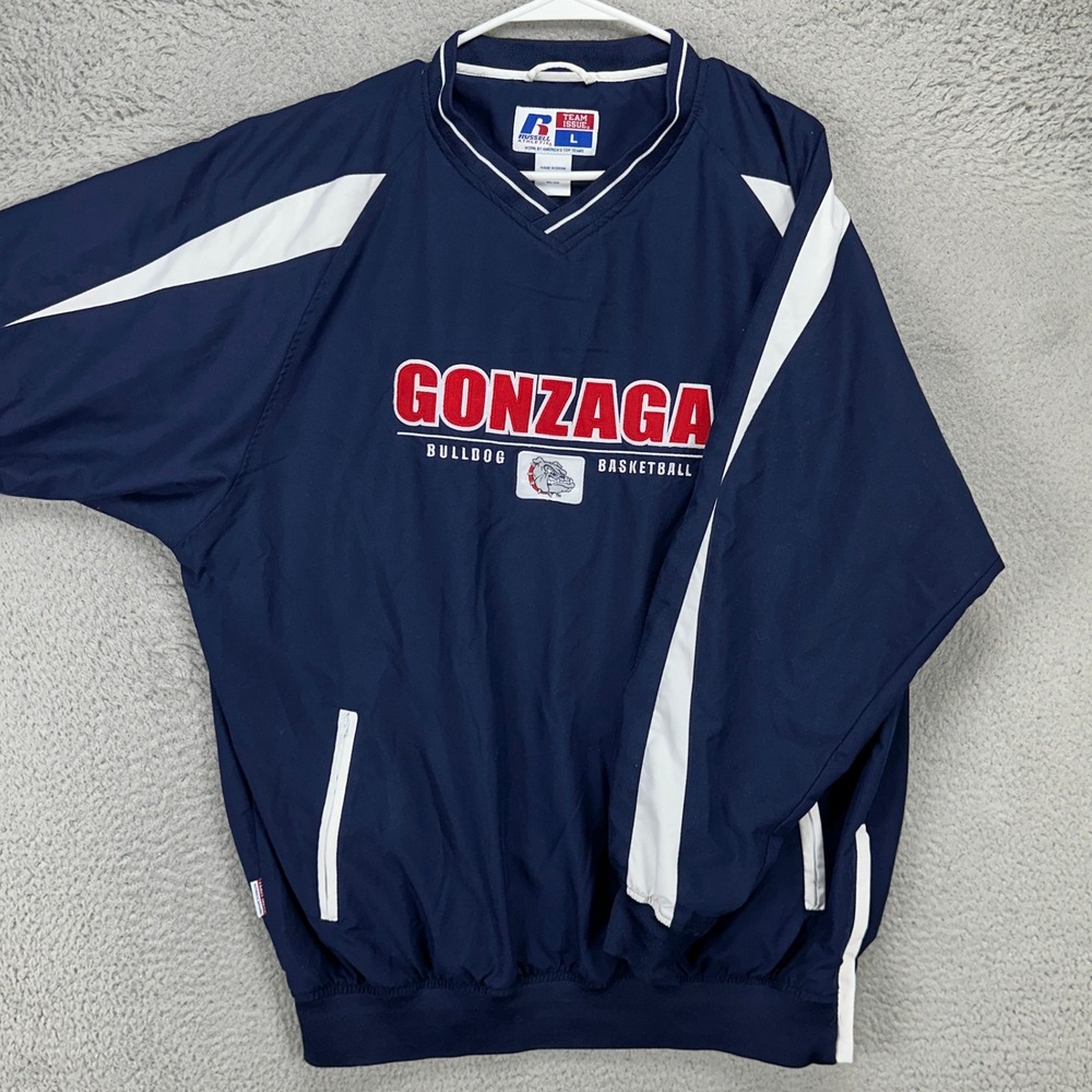 Gonzaga Bulldogs Basketball‎ Jacket Pullover Mens Large Blue Windbreaker Russell